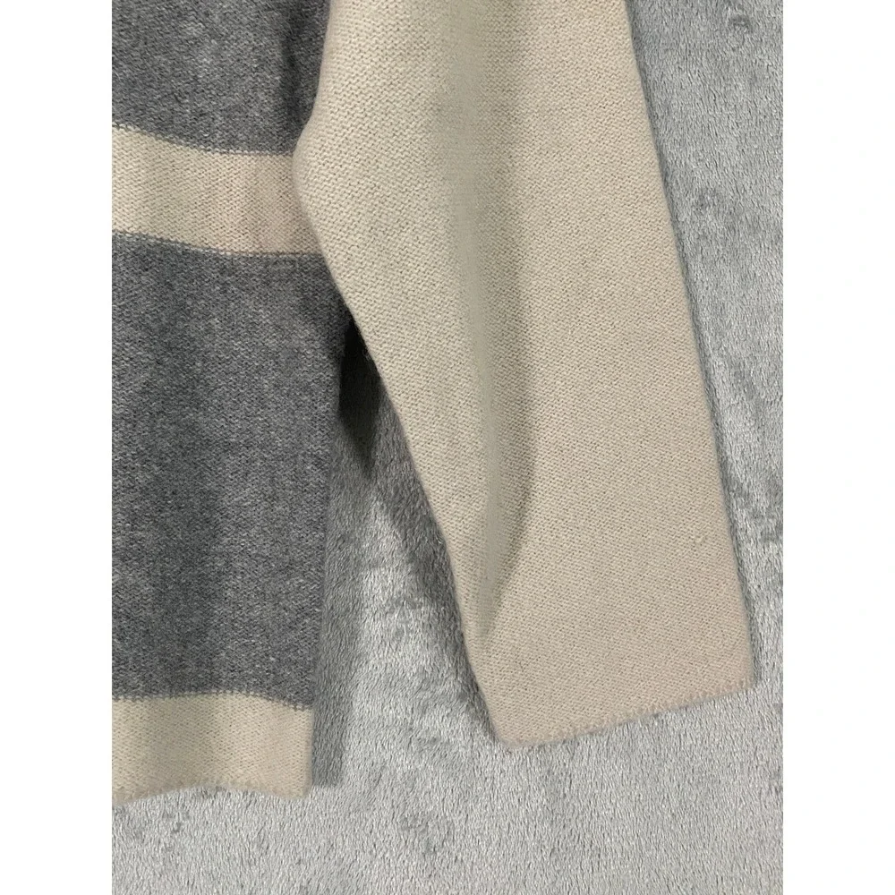Banana Republic Sweater Sz L Grey Beige Striped 100% Lambswool Neutral Preppy